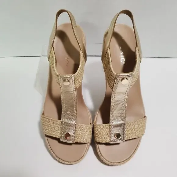 Vionic Calera Platform Sandals Womens 9 Gold Leather Espadrille Ankle Strap 2.5" - Picture 3 of 16